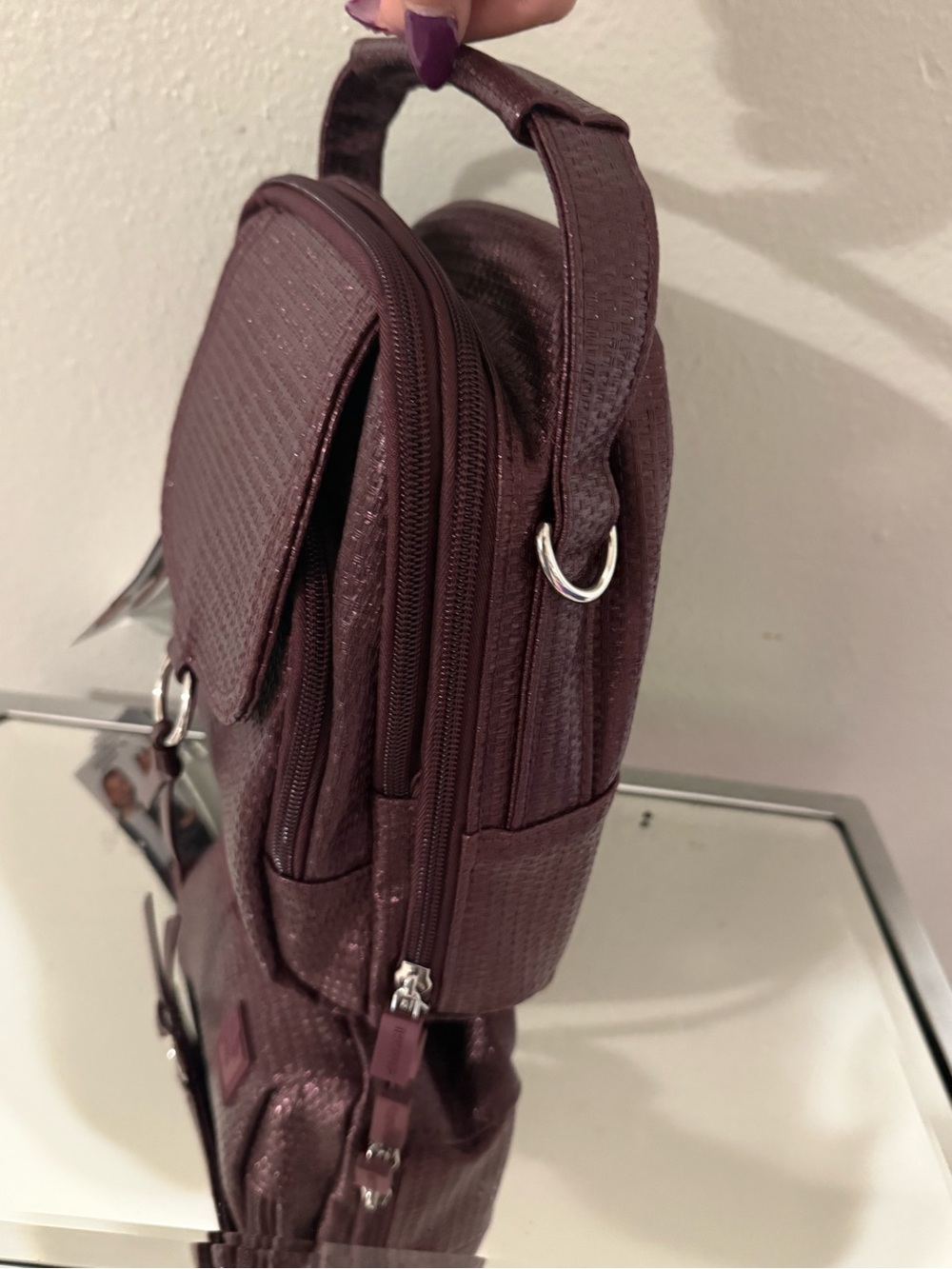 IHKWIP XL Stellar North/South Crossbody Top Handle Bag Burgundy Woven NWT - Picture 13 of 16